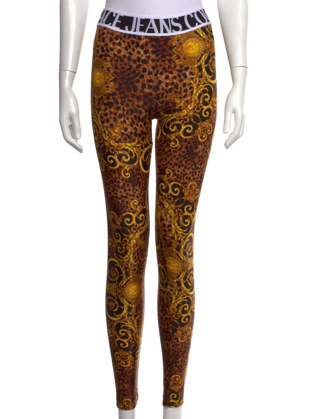 Versace Jeans Collection Brown & Gold Baroque Leopard Stretch Leggings